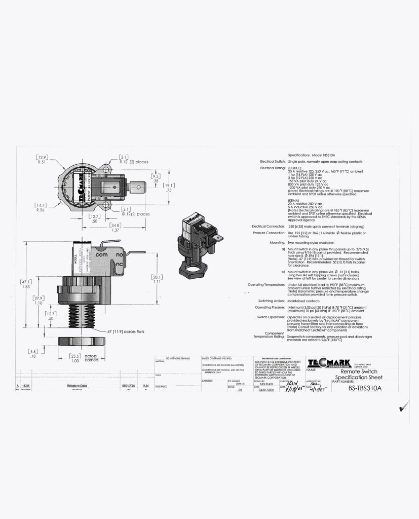 Hot Tub Air Switch Tecmark / Tridelta TBS310A SPNO Latching